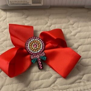 Red Hair Bow with Lollipop Design
